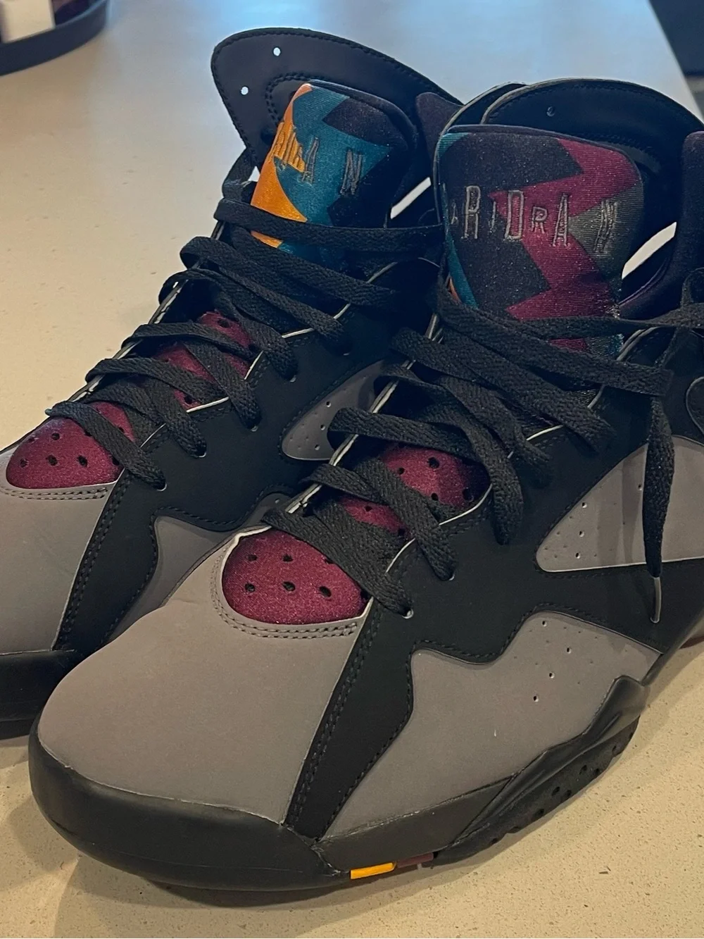 Jordan High-Top Sneakers in Black, Gray & Burgundy with Multicolor Tongue